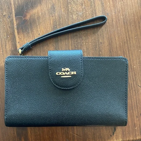 Coach Black Wallet with Wristlet Gold Accents - Picture 1 of 7